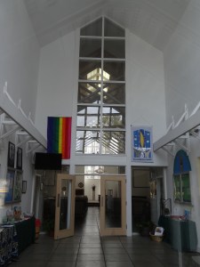 Inside architecture of the Williamsburg Unitarian Universalists' Sanctuary